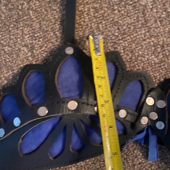 Leather blue and black handmade halter bra and belt/skirt - Picture 3 of 7
